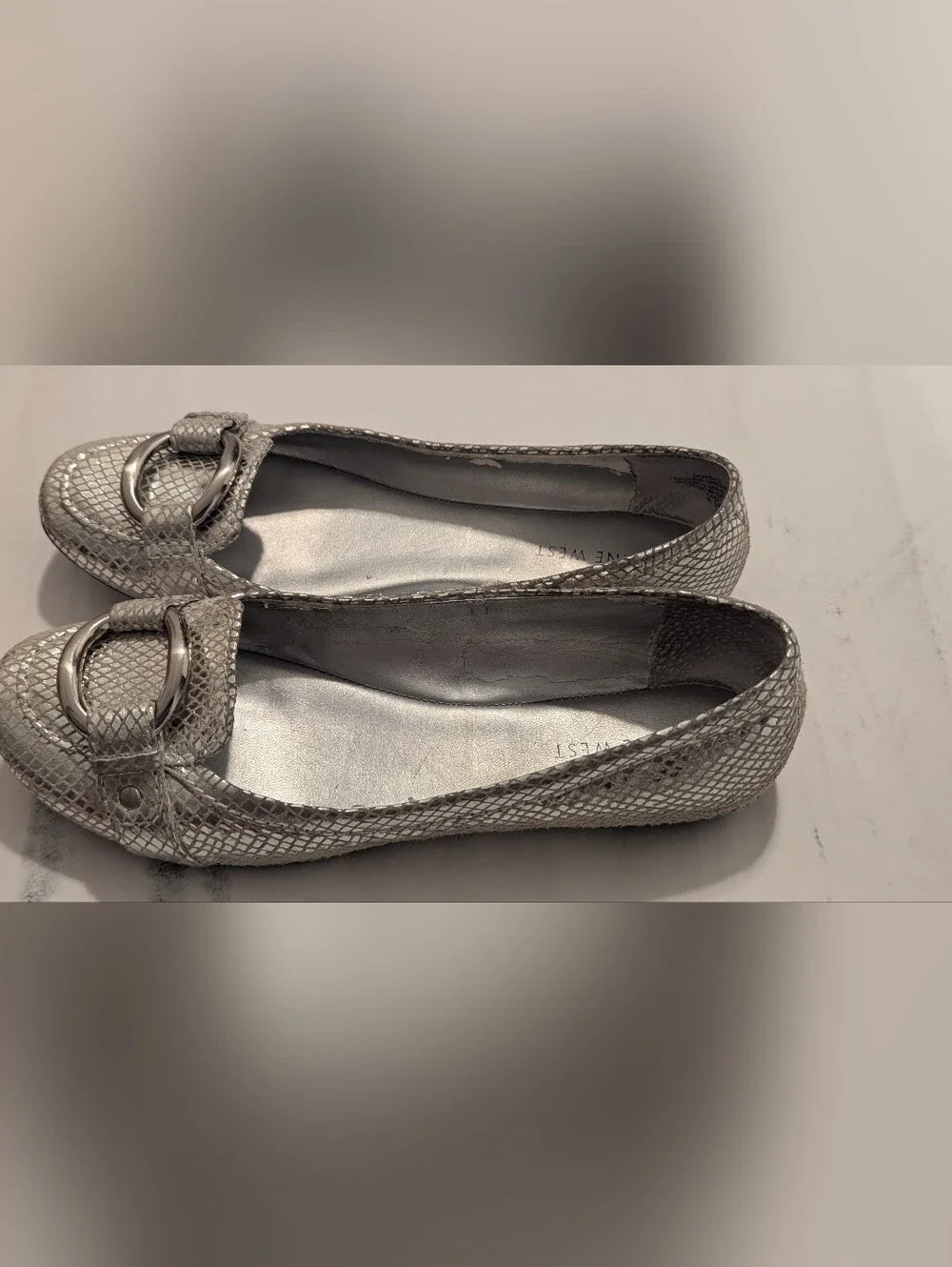 Nine West Silver Metallic Buckle Loafers